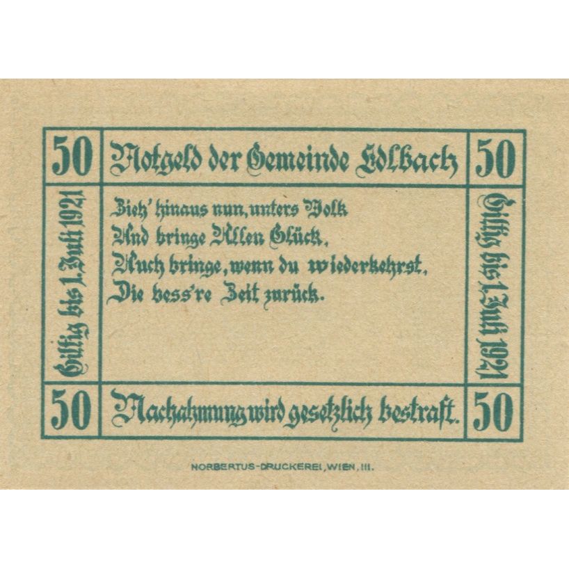 Banknote, Austria, edlbach, 50 Heller, Texte 1921-07-01, UNC(63), Mehl:FS 150a