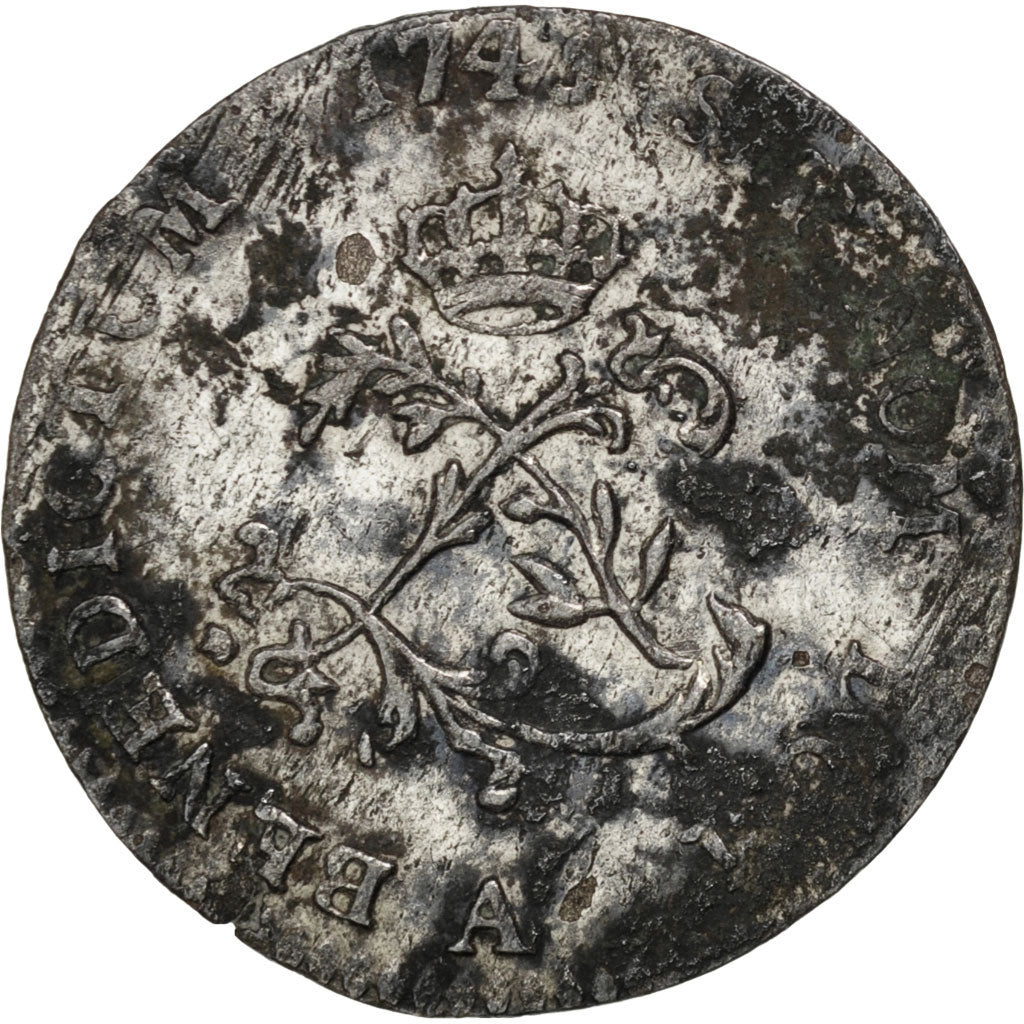 FRANCE, Double sol (2 sous) en billon, 2 Sols, 1745, Paris, KM #500.1,...
