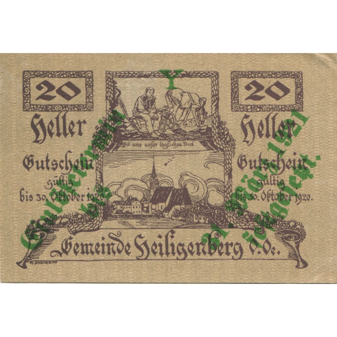 Banknote, Austria, Heiligenberg, 20 Heller, Eglise, 1920 UNC(63) Mehl:FS 361