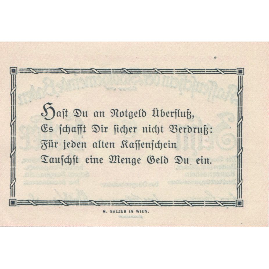 Banknote, Austria, Baden, 10 Heller, Texte 1920-12-31, UNC(63), Mehl:FS 74a