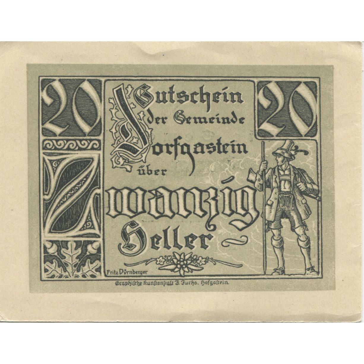 Banconote, Austria, Dorfgastein, 20 Heller, personnage, 1920 SPL Mehl:FS 130