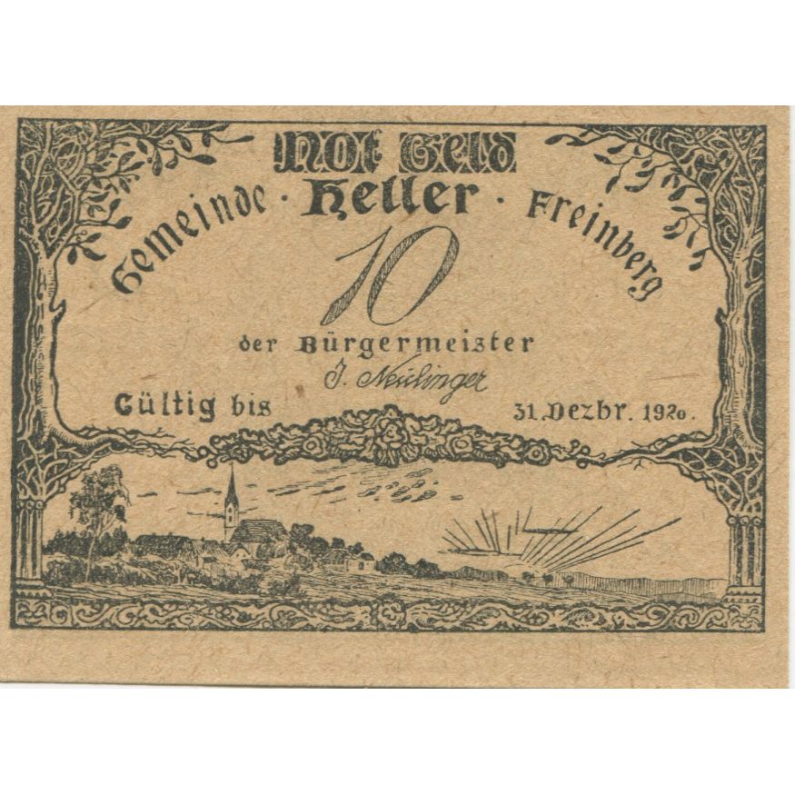 Banknot, Austria, Freinberg, 10 Heller, Eglise, 1920, UNC(63) Mehl:FS 211Ib
