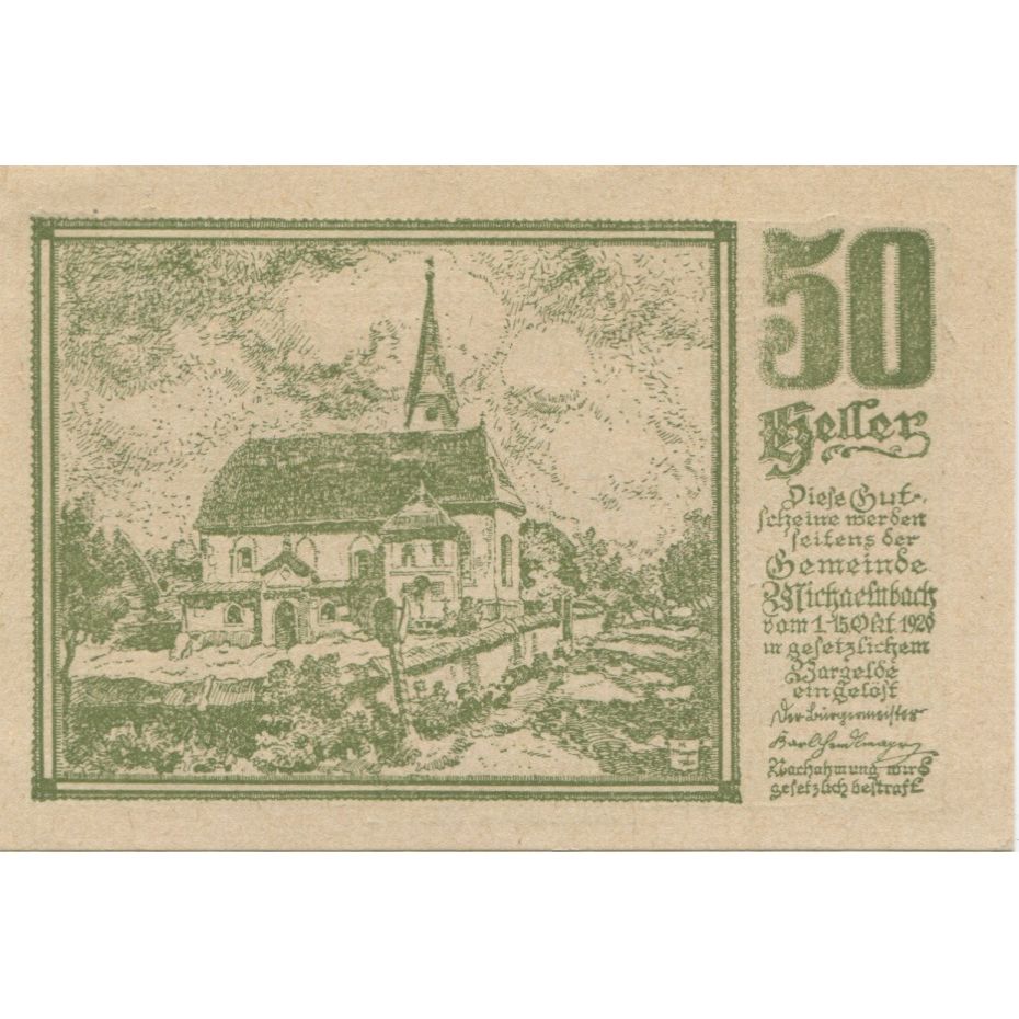 Banknote, Austria, Michaelnbach, 50 Heller, champs, 1920 UNC(63) Mehl:FS 611