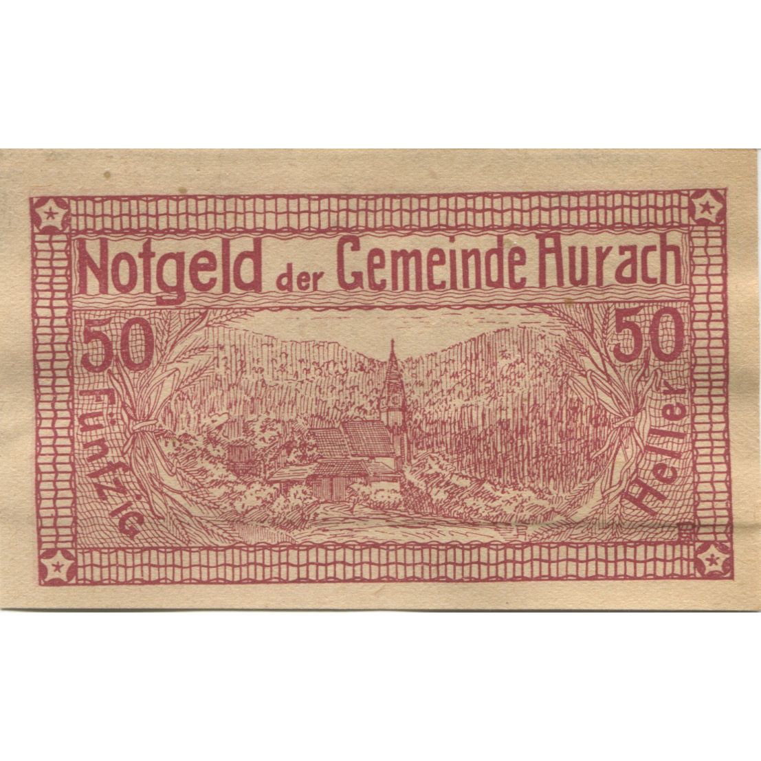 Banknote, Austria, Aurach, 50 Heller, village 1920-04-27, UNC(63) Mehl:FS 68a