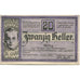Nota, Áustria, Aurolzmunster, 20 Heller, portrait, 1920 UNC(63) Mehl:FS 69a