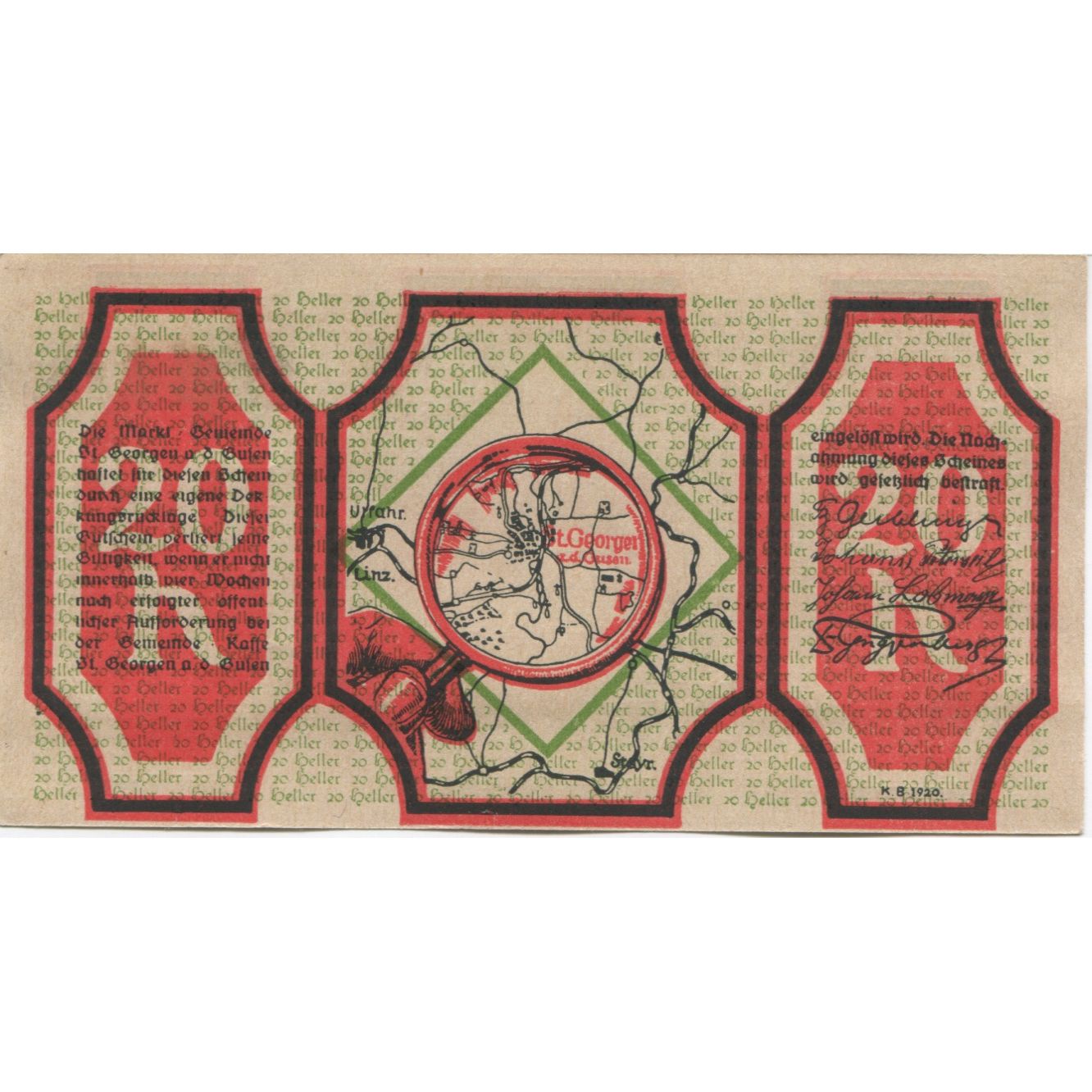 Banknote, Austria, St Georgen, 20 Heller, épis, 1920, UNC(63), Mehl:FS 886I