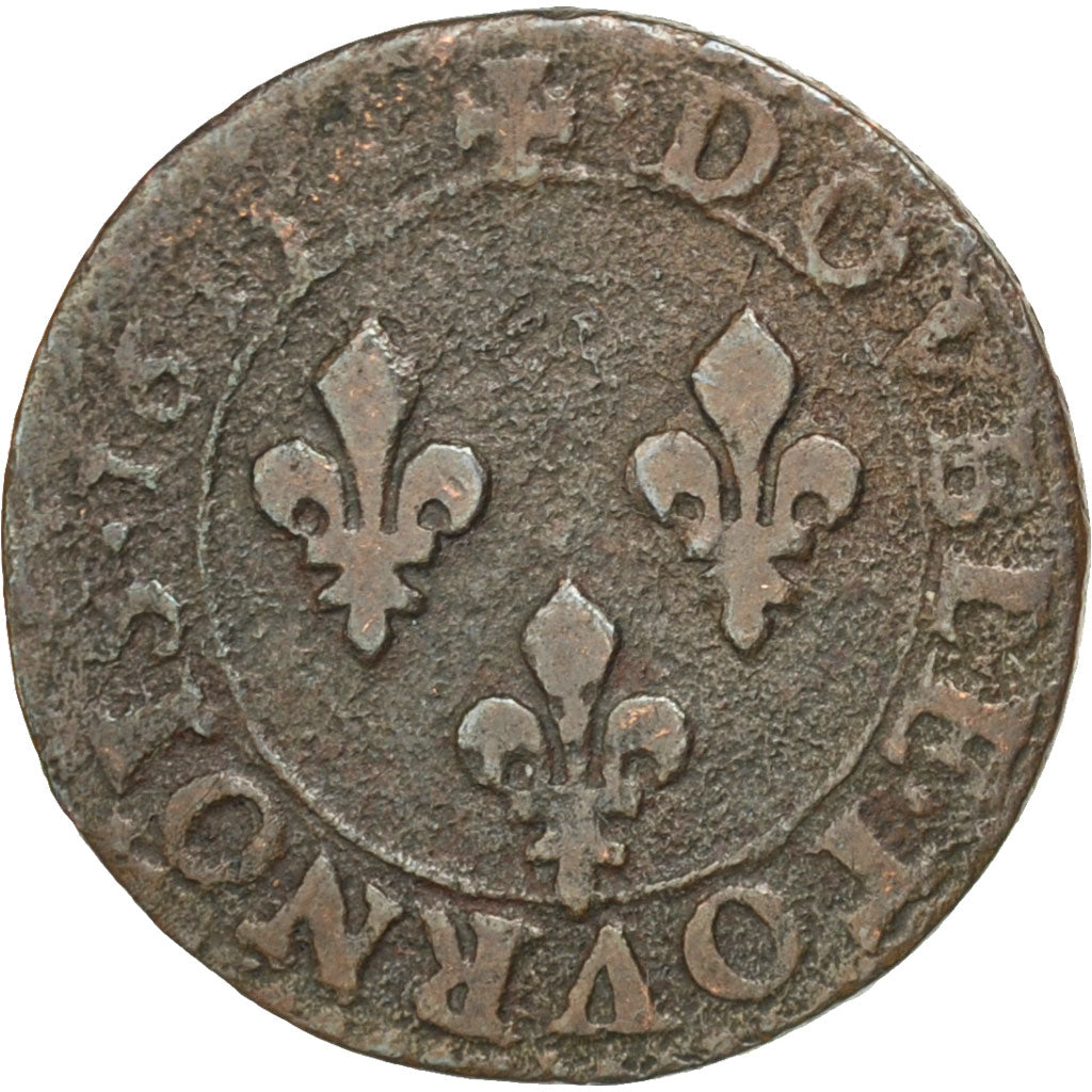 FRANCE, Double tournois, buste laurée et cuirassé, Double Tournois, 1615, Amiens