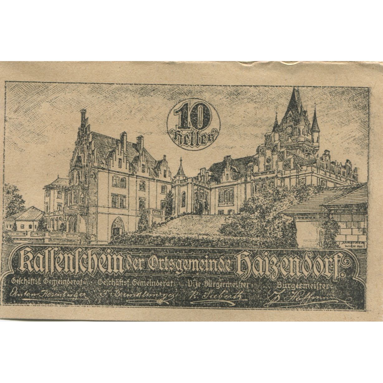 Banknote, Austria, Haizendorf, 10 Heller, château, 1920 AU(55-58) Mehl:FS 341Ib