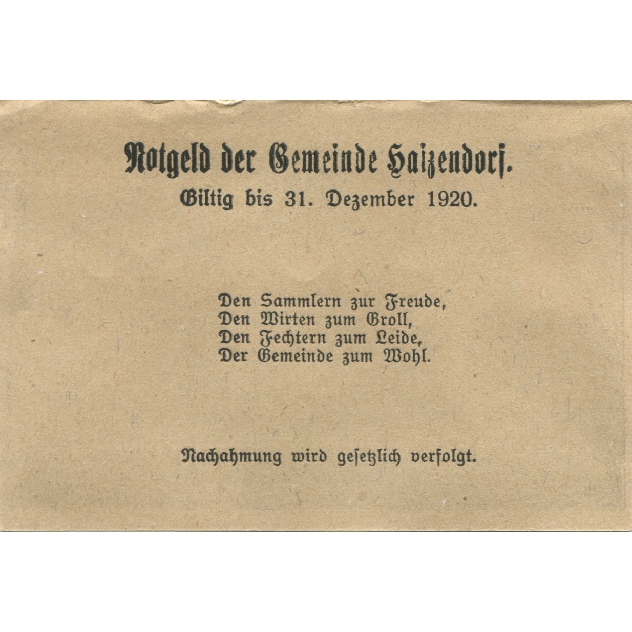 Banknote, Austria, Haizendorf, 10 Heller, château, 1920 AU(55-58) Mehl:FS 341Ib