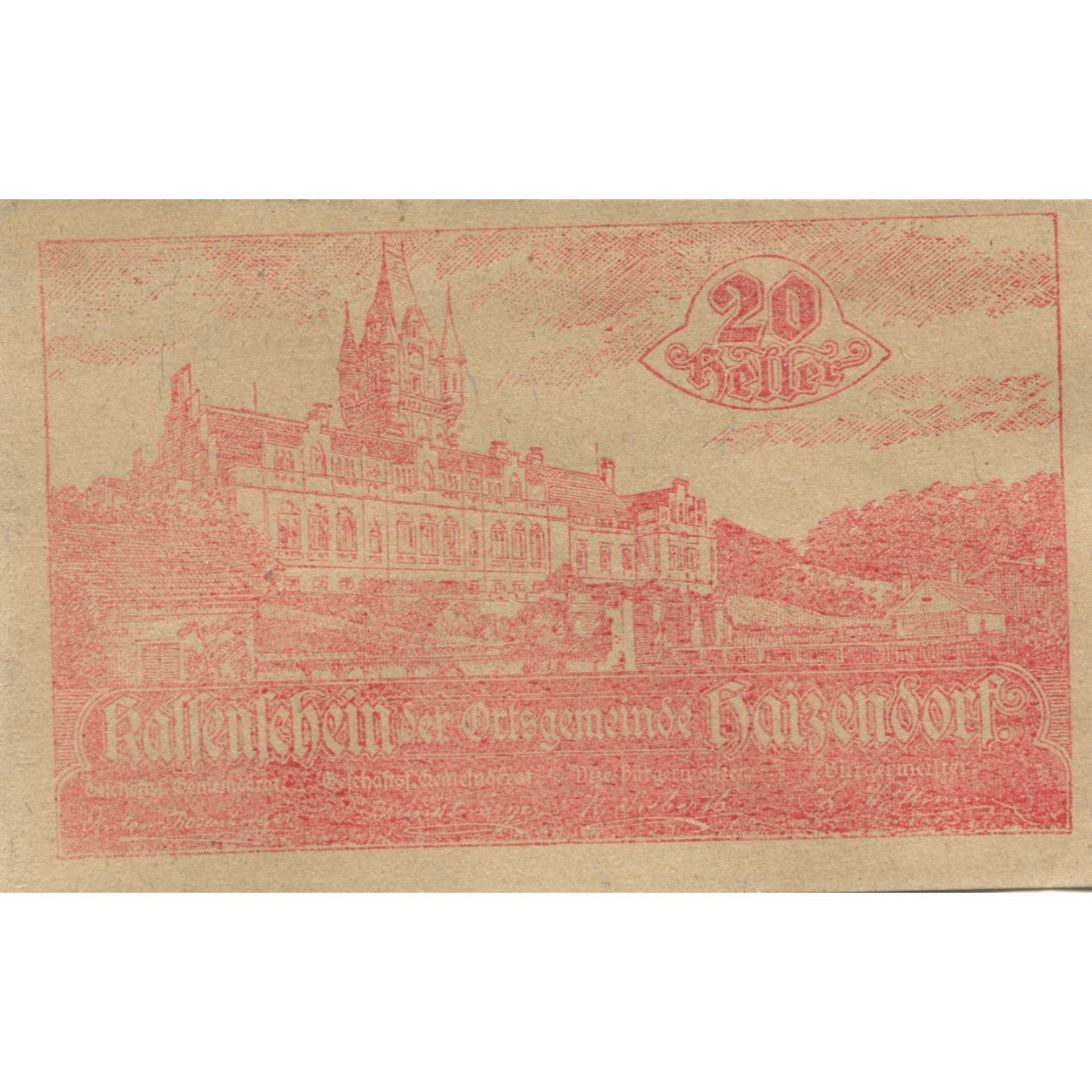 Banknote, Austria, Haizendorf, 20 Heller, château, 1920 UNC(63) Mehl:FS 341Ib