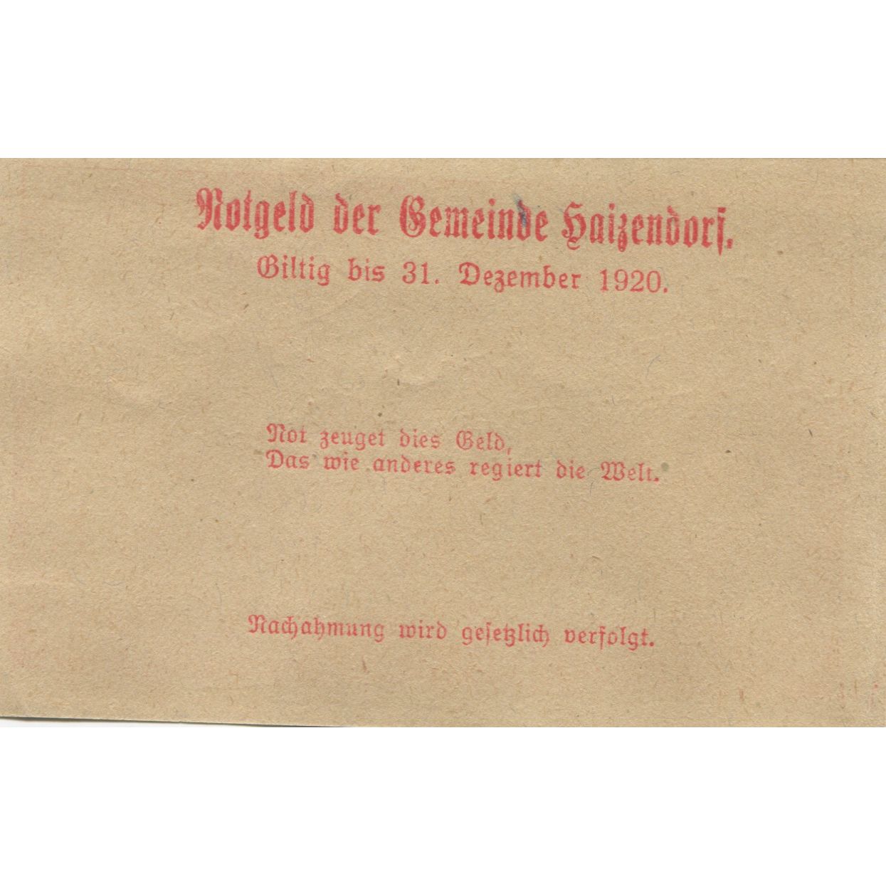 Banknote, Austria, Haizendorf, 20 Heller, château, 1920 UNC(63) Mehl:FS 341Ib