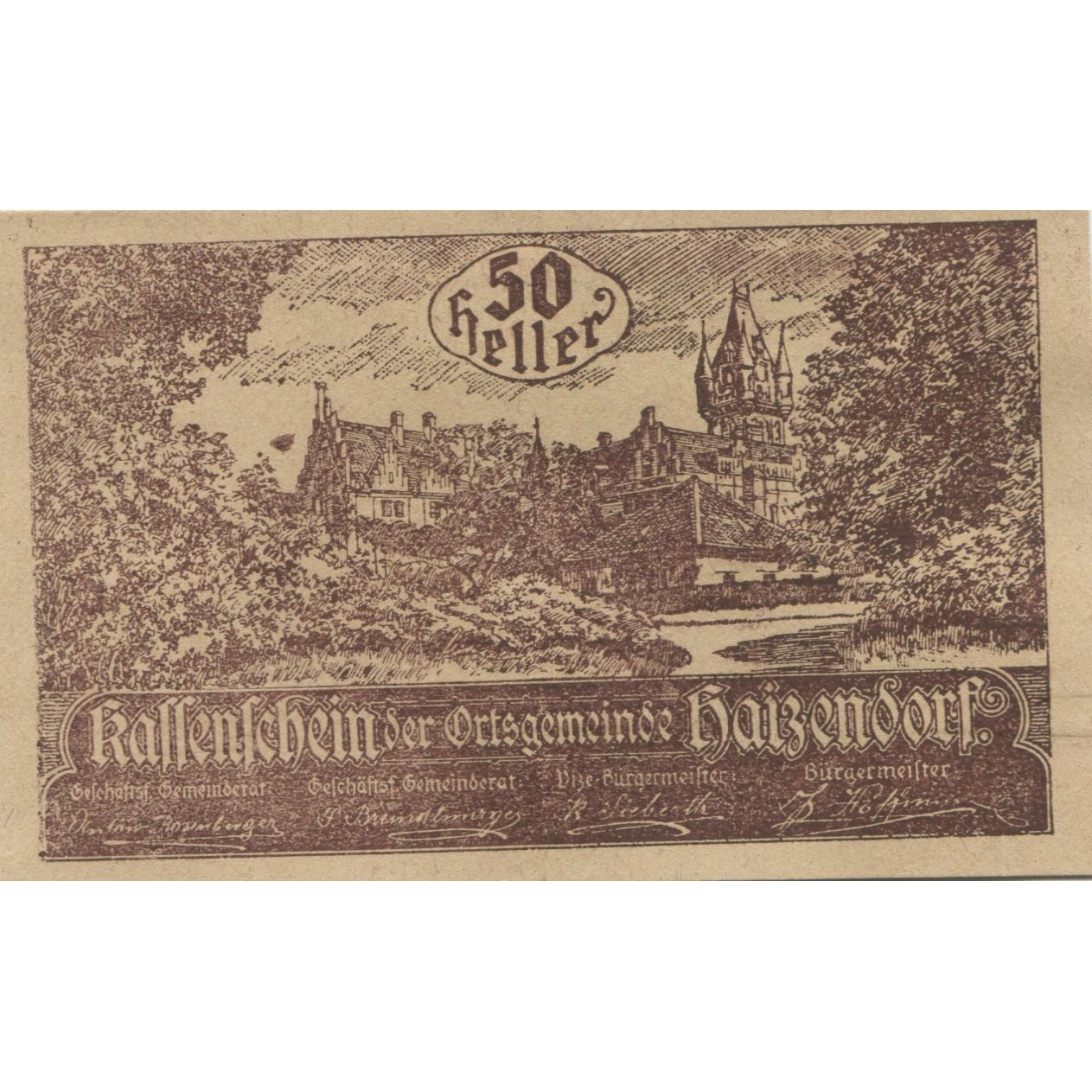 Banknote, Austria, Haizendorf, 50 Heller, château, 1920 UNC(63) Mehl:FS 341Ib