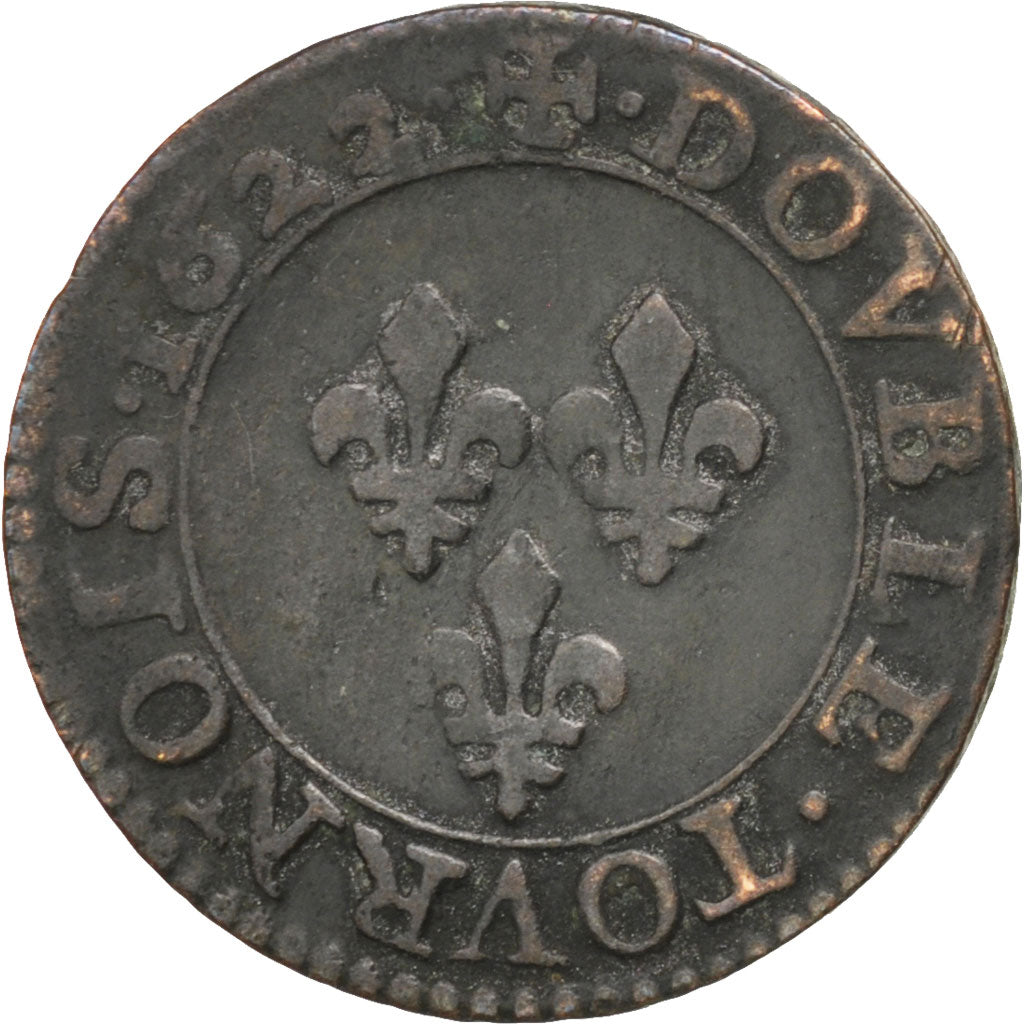 Louis XIII, Double Tournois buste juvénile au col rabattu 1622 Paris, KM 61.1