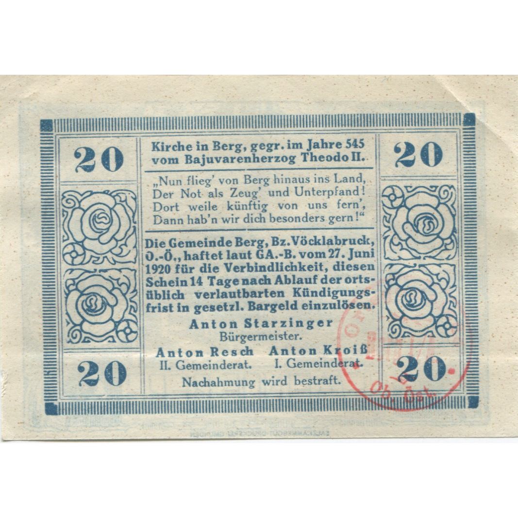 Banknote, Austria, Berg, 20 Heller, village 1920-06-27, UNC(63), Mehl:FS 25