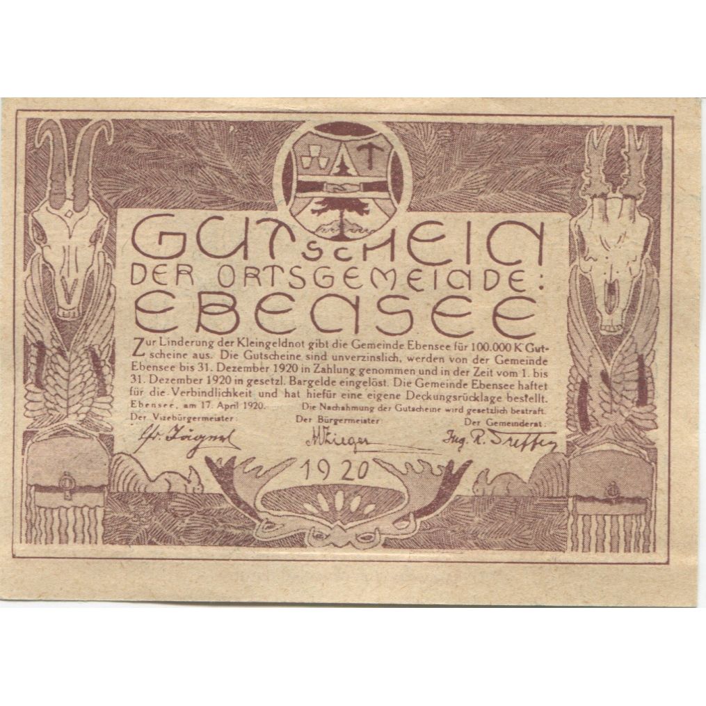 Banknote, Austria, Ebensee, 20 Heller, mer 1920-12-31, UNC(63), Mehl:FS 143