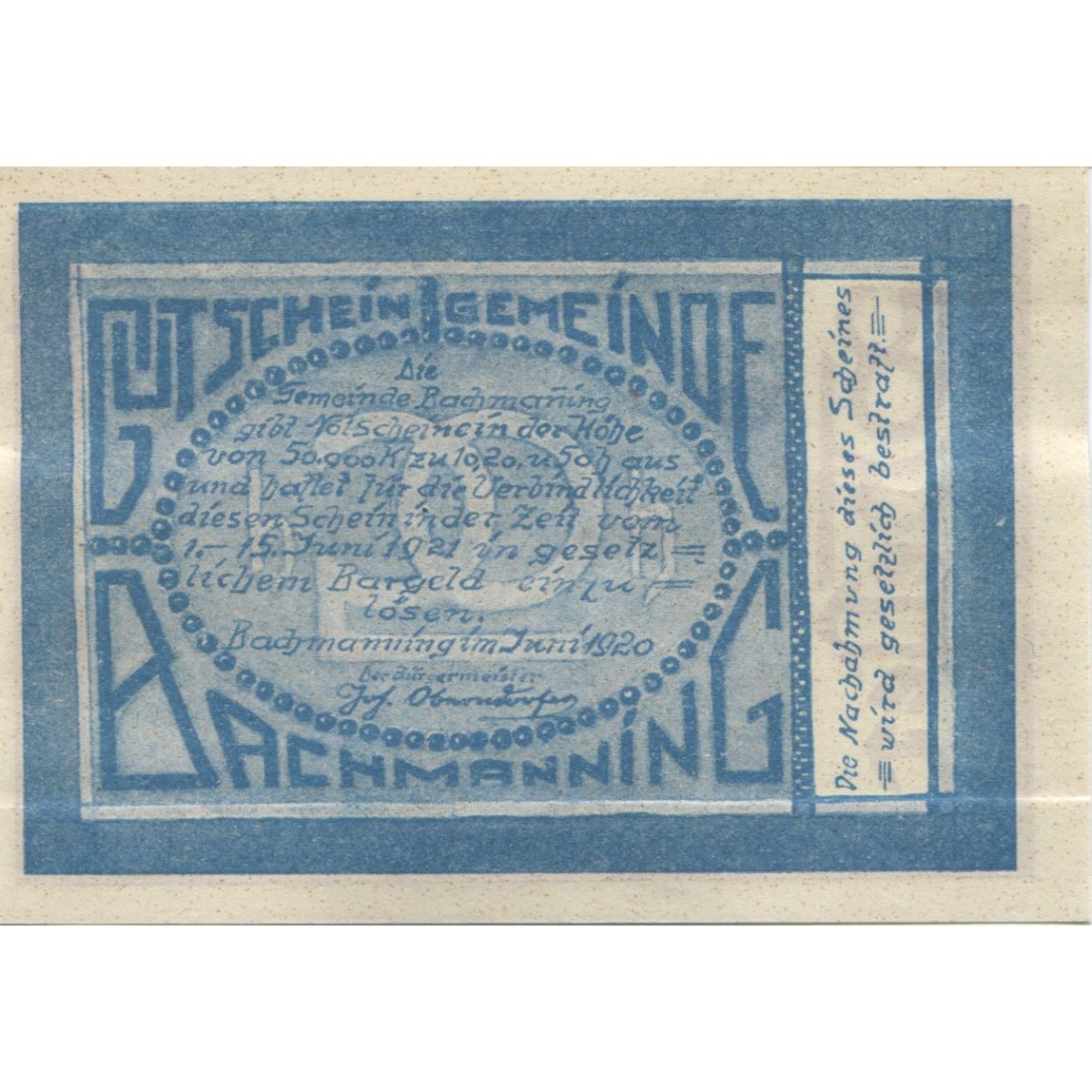 Banknote, Austria, Bachmanning, 20 Heller, champs, 1921 UNC(63) Mehl:FS 72Ia