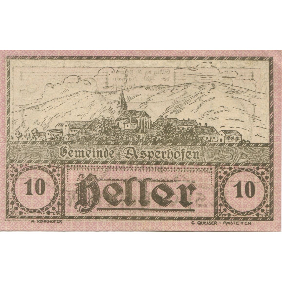 Banknote, Austria, Asperhofen, 10 Heller, Eglise, 1920 UNC(63) Mehl:FS 58a