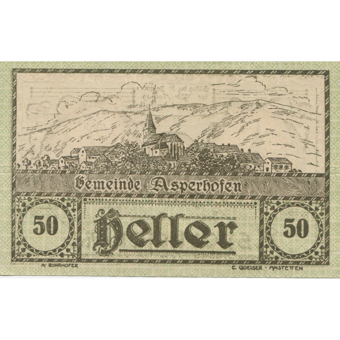 Banknote, Austria, Asperhofen, 50 Heller, mairie 1920-12-31, UNC(63) Mehl:FS 58a