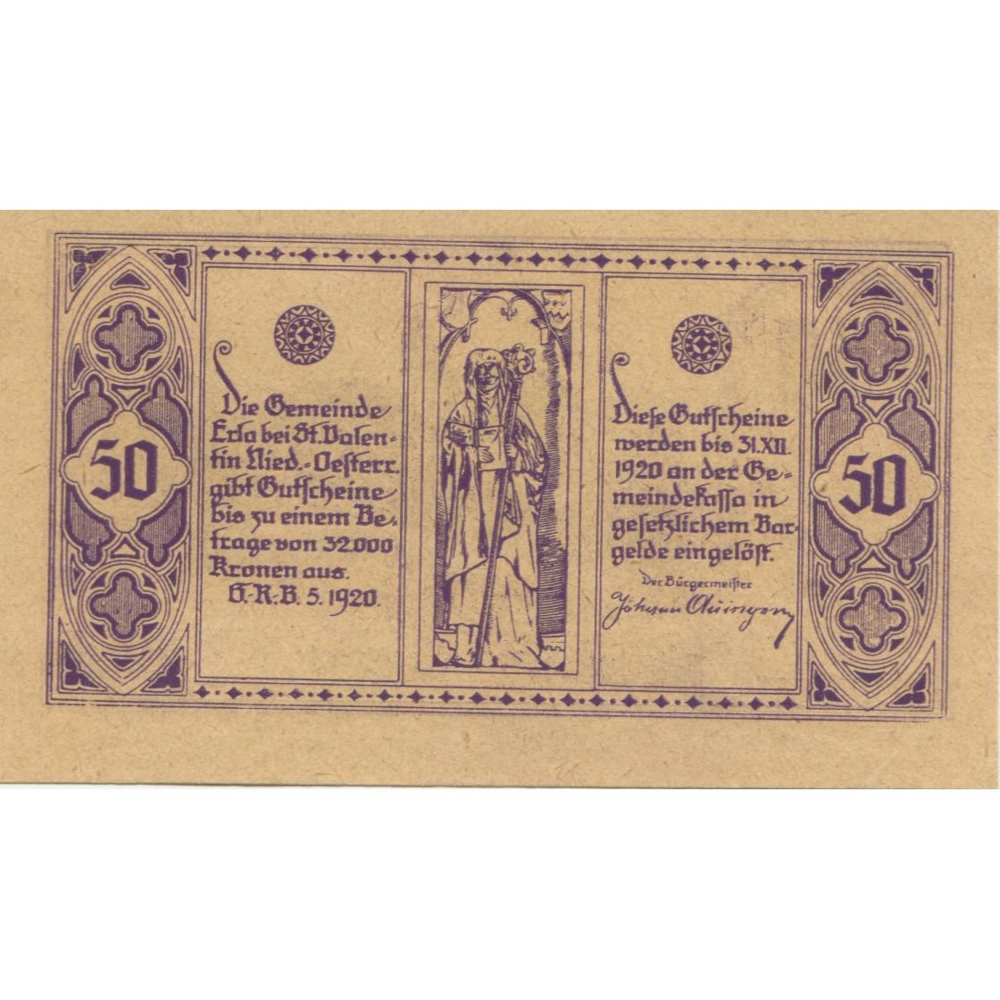 Banconote, Austria, Erla, 50 Heller, personnage 1920-12-31, SPL, Mehl:FS 180a2