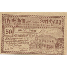 Banknote, Austria, Dorf Haag, 50 Heller, Monument, 1920 UNC(63) Mehl:FS 317c