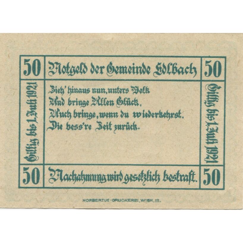 Banknote, Austria, edlbach, 50 Heller, Blason, 1921 UNC(63) Mehl:FS 150a