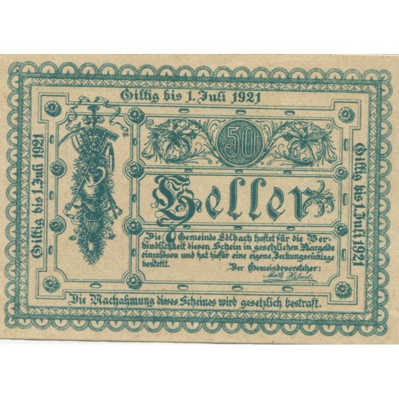 Banknote, Austria, edlbach, 50 Heller, Blason, 1921 UNC(63) Mehl:FS 150a