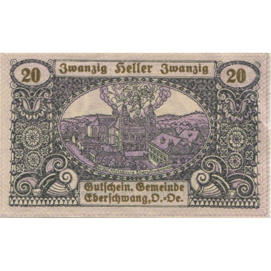 Geldschein, Österreich, Eberschwang, 20Heller, village, 1920, UNZ-, Mehl:FS 145a