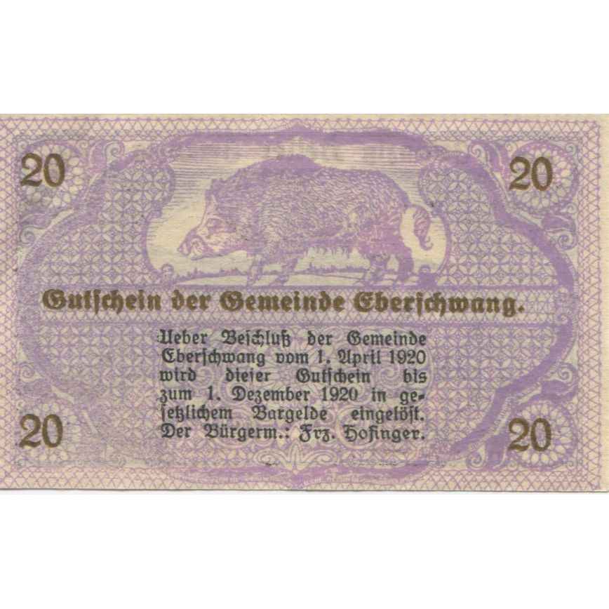 Geldschein, Österreich, Eberschwang, 20Heller, village, 1920, UNZ-, Mehl:FS 145a