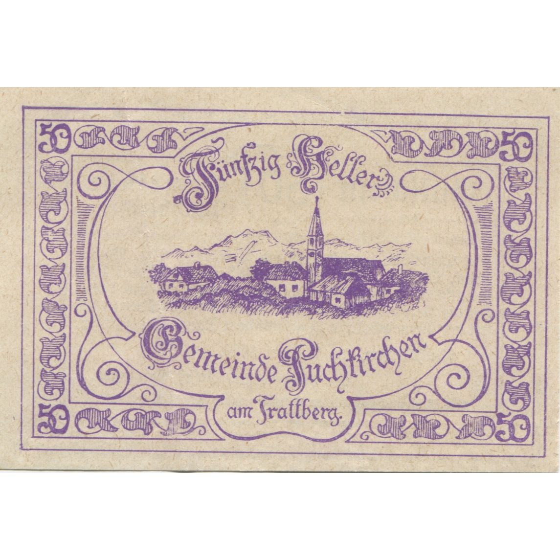 Banknote, Austria, Puchkirchen, 50 Heller, village, 1920 UNC(63) Mehl:FS 789