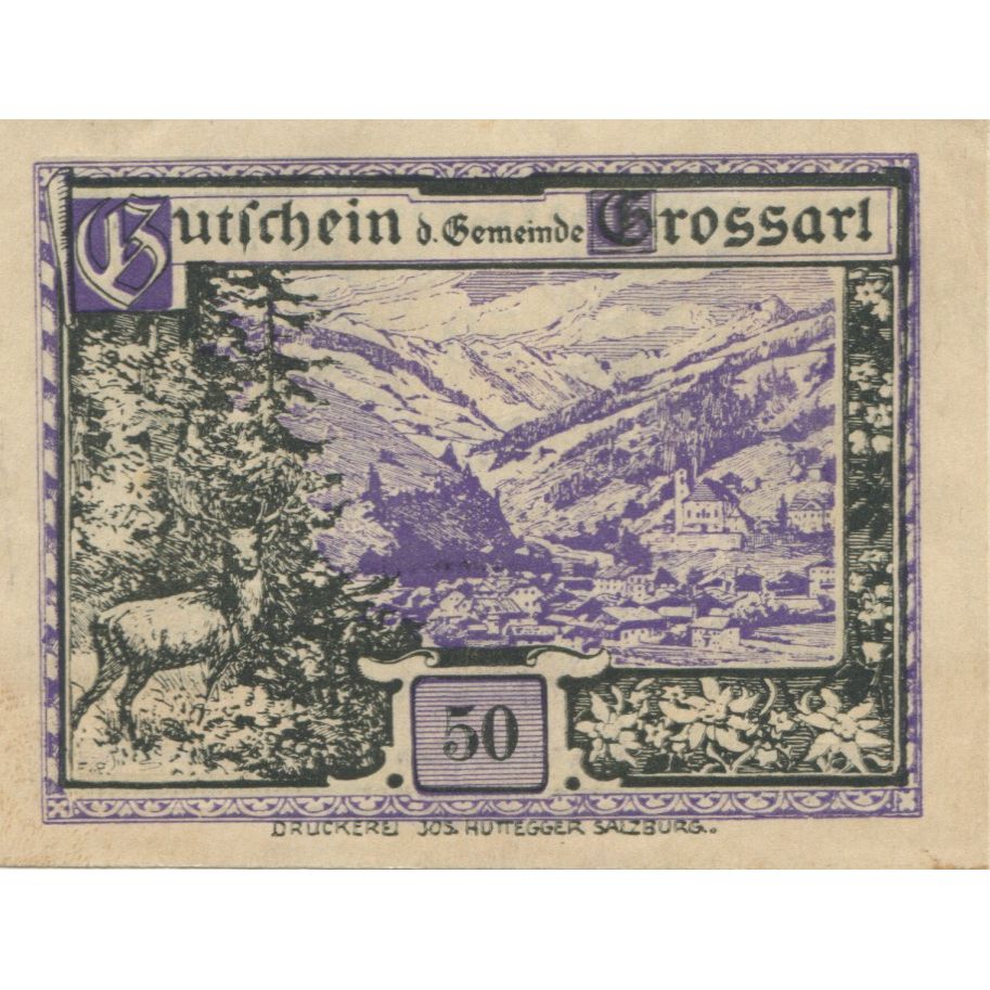 Banknote, Austria, Grossarl, 50 Heller, montagne, 1920 UNC(63) Mehl:FS 292a