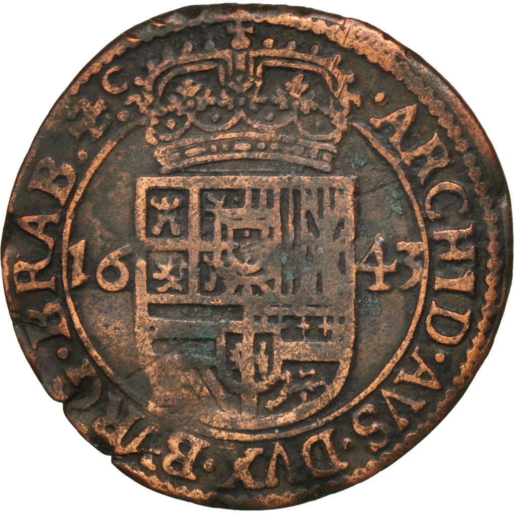 SPANISH NETHERLANDS, Liard, 12 Mites, 1643, Antwerp, KM #62.1, EF(40-45),...