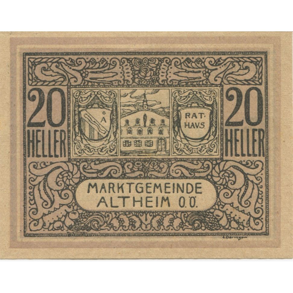 Banknote, Austria, Altheim, 20 Heller, château, 1920 UNC(63) Mehl:FS 32aF