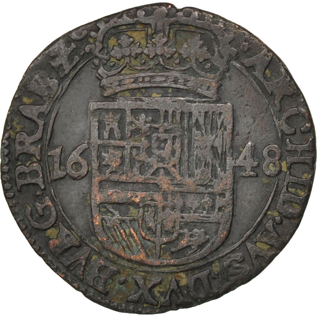 SPANISH NETHERLANDS, Liard, 12 Mites, 1648, Brabant, KM #62.3, EF(40-45),...
