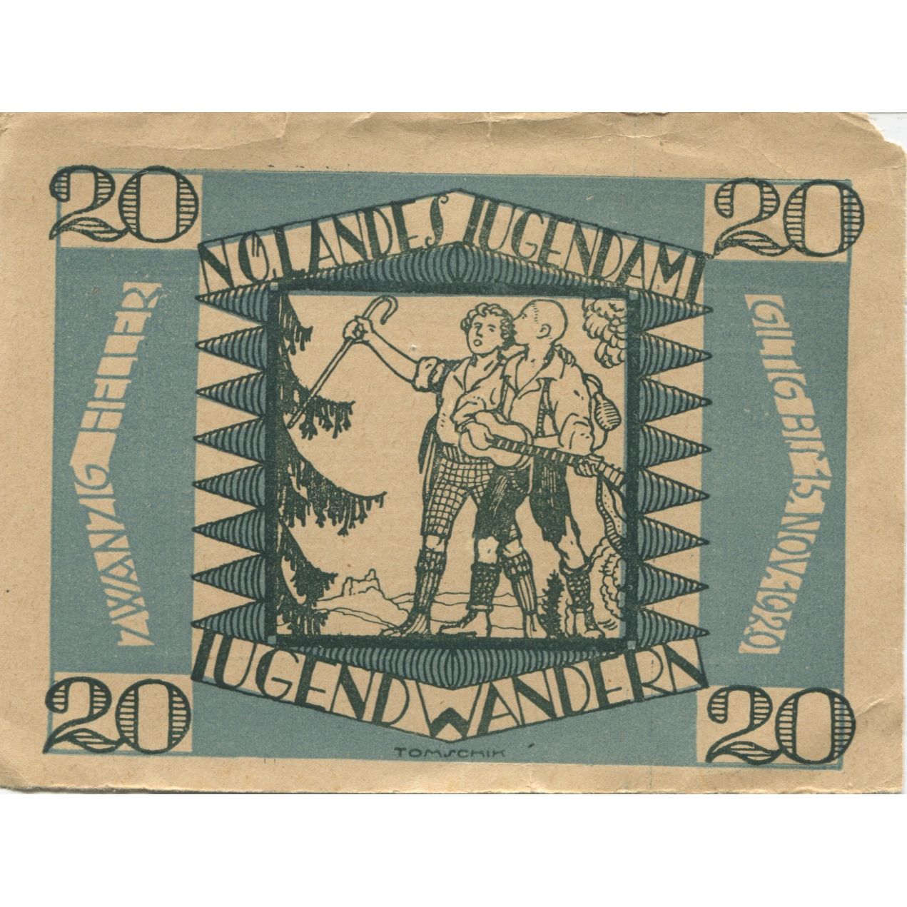 Banknote, Austria, Jugend, 20 Heller, personnage 1920 AU(50-53) Mehl:FS 1207c