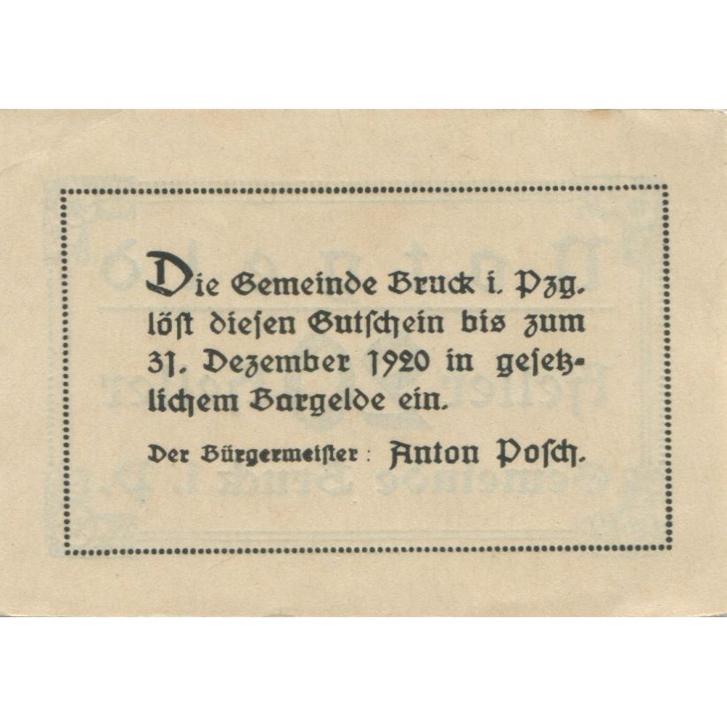 Banknote, Austria, Bruck, 20 Heller, Texte 1920-12-31, UNC(63), Mehl:FS 107IIb