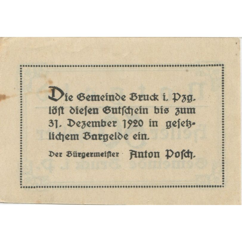 Banknote, Austria, Bruck, 50 Heller, Texte 1920-12-31, AU(55-58), Mehl:FS 107IIb