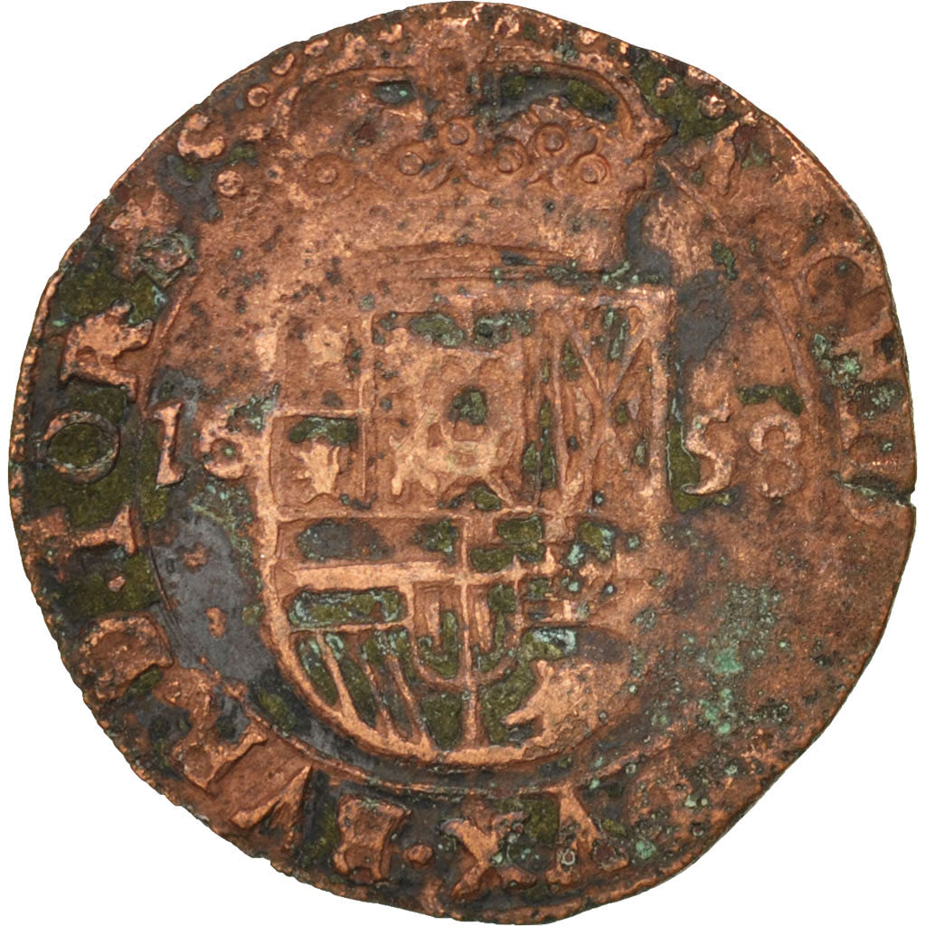 SPANISH NETHERLANDS, Liard, 12 Mites, 1658, Tournai, KM #61, F(12-15), Copper,..