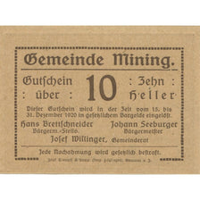 Billete, Austria, Mining, 10 Heller, château, 1920-12-31, SC Mehl:FS 613a