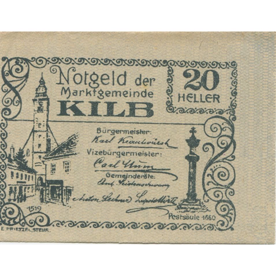 Banknote, Austria, Kilb, 20 Heller, village, 1920 AU(55-58) Mehl:FS 436I