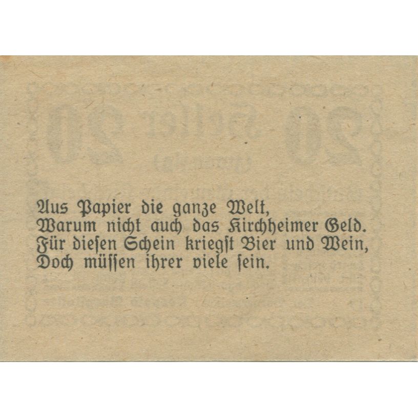Banknote, Austria, Kirchheim, 20 Heller, Texte 1920-08-01 UNC(63) Mehl:FS 447IIa