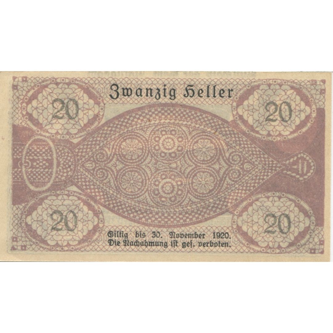 Banknote, Austria, Pattigham, 20 Heller, château, 1920 UNC(63) Mehl:FS 723a