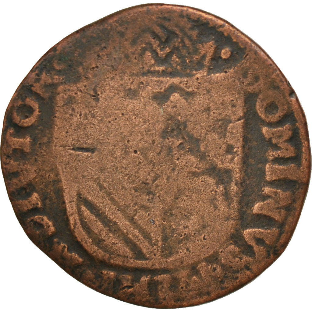 FRANCE, Liard, 1586, Arras, F(12-15), Copper, Boudeau #1983, 4.95