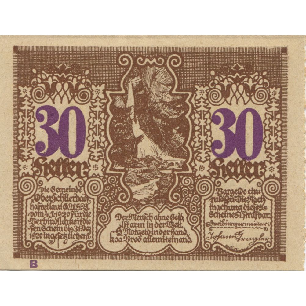 Banknote, Austria, Oberschlierbach, 30 Heller, Hutte, 1920 UNC(63) Mehl:FS 694a