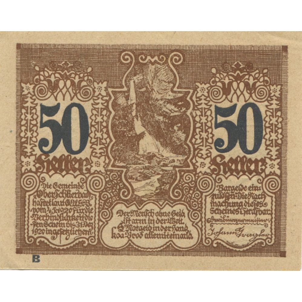 Banconote, Austria, Oberschlierbach, 50 Heller, village, 1920 SPL Mehl:FS 694a