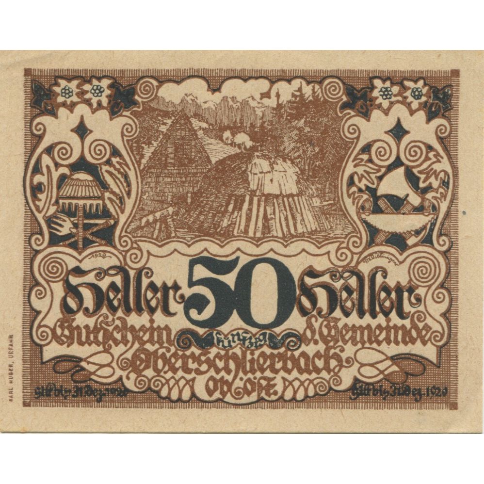 Banconote, Austria, Oberschlierbach, 50 Heller, village, 1920 SPL Mehl:FS 694a