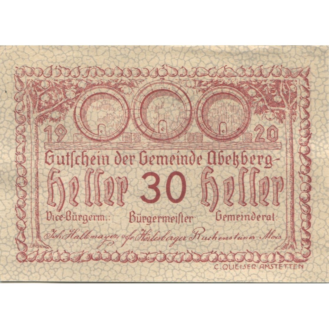 Geldschein, Österreich, Abetzberg, 30 Heller, épis 1920-12-31, UNZ- Mehl:FS 1aII
