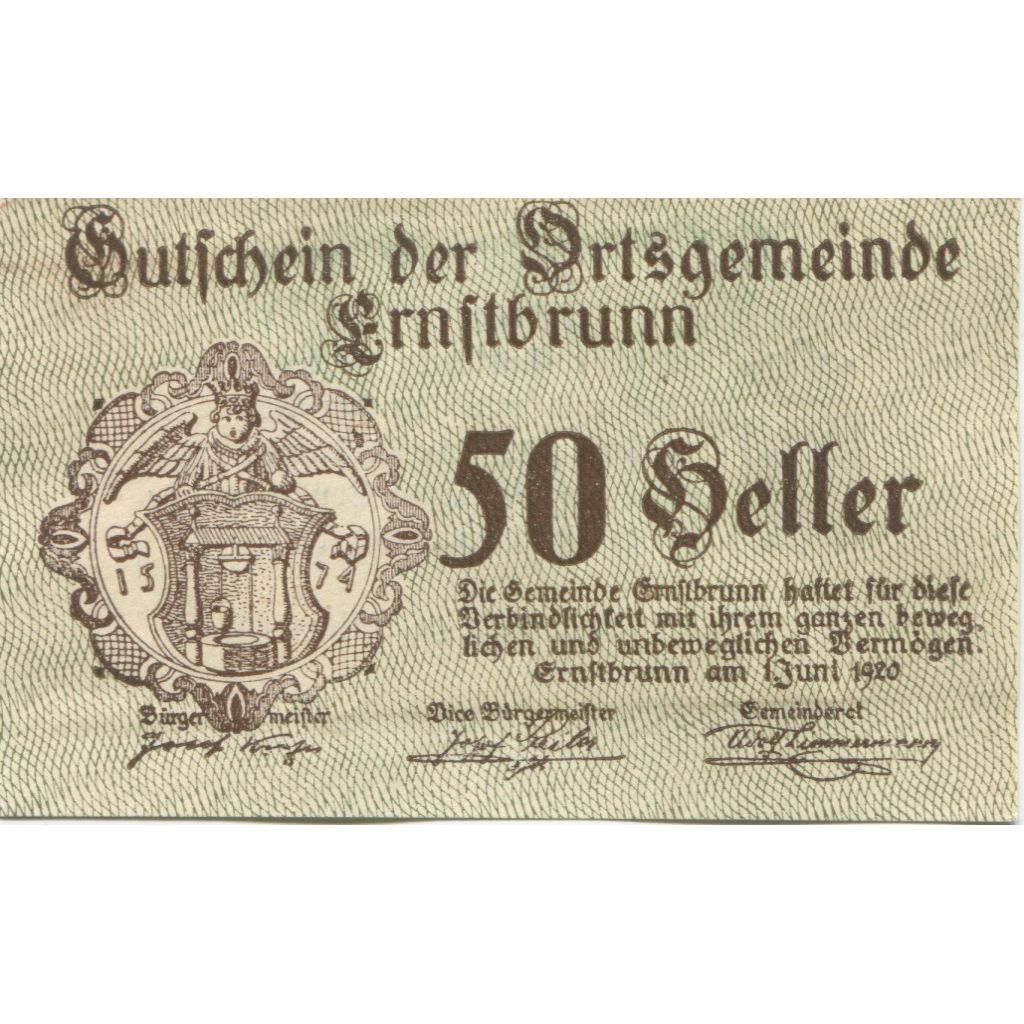 Billet, Autriche, Ernstbrunn, 50 Heller, Blason 1921-01-31, SPL Mehl:FS 183a