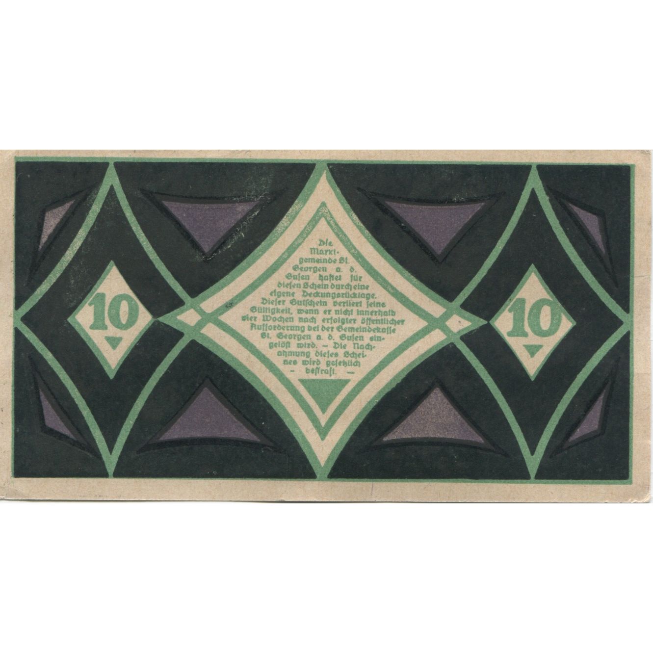 Banknote, Austria, St Georgen, 10 Heller, Texte, 1920, UNC(63), Mehl:FS 886I