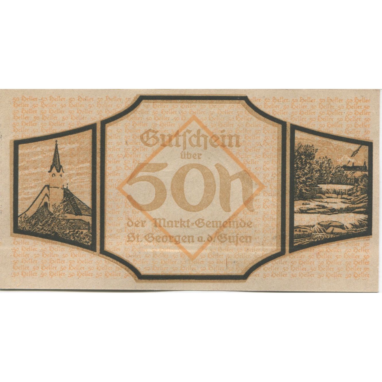 Banknote, Austria, St Georgen, 50 Heller, Eglise, 1920, UNC(63), Mehl:FS 886I