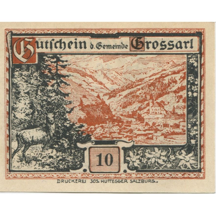 Banknote, Austria, Grossarl, 10 Heller, montagne, 1920 UNC(63) Mehl:FS 292a